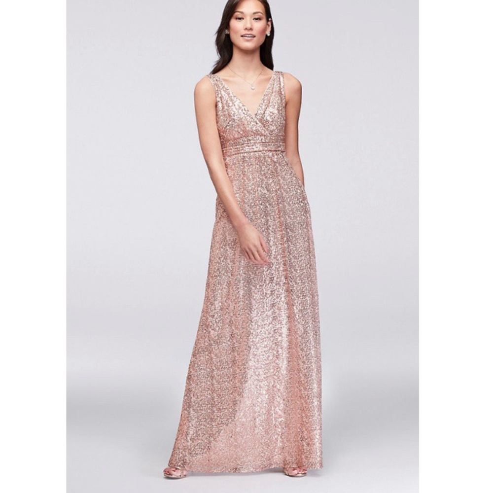 David’s Bridal Rose Gold Sequin Bridesmaid Dress